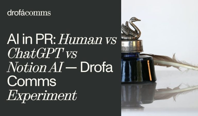 Ink bottle and quill illustrating the comparison of AI and human writing in PR content