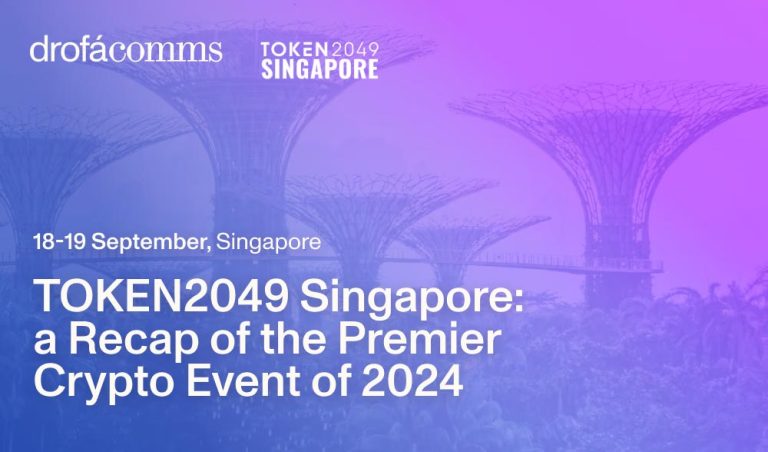 TOKEN2049 Singapore 2024 event recap banner with Drofa Comms branding, 18–19 September