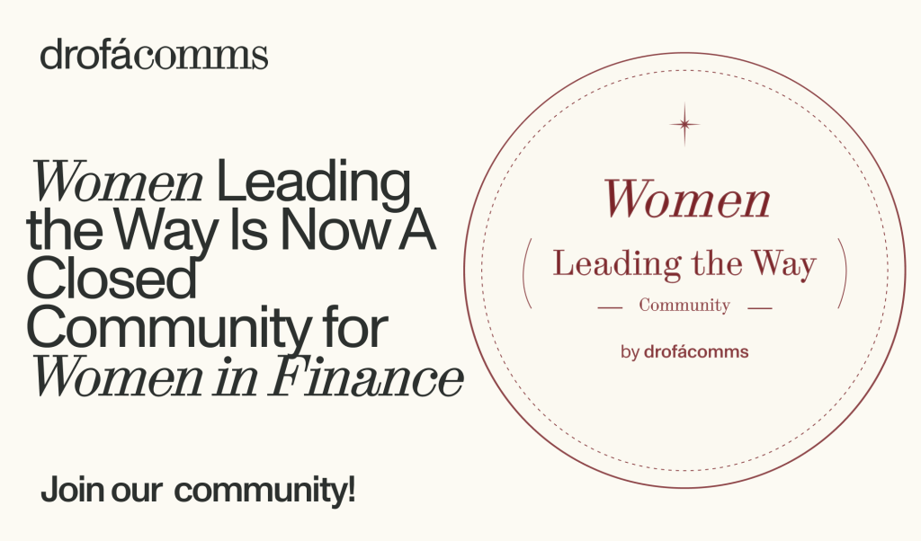 Women in fintech community announcement banner for the Women Leading the Way Telegram group.