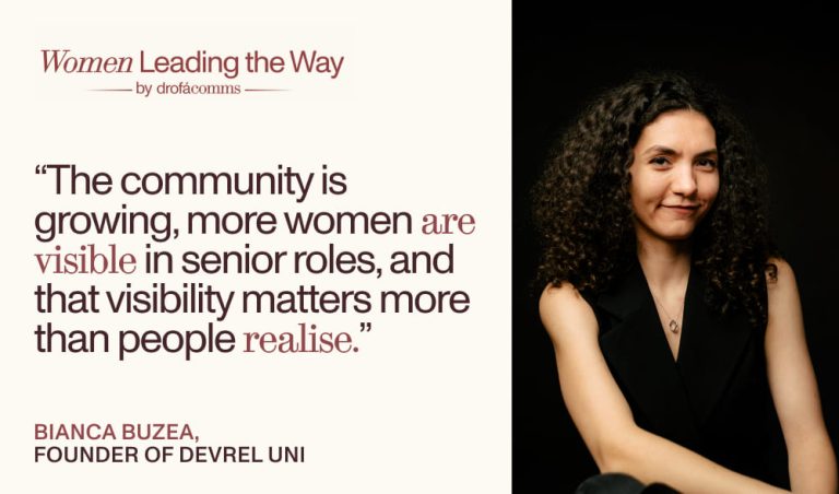 Women Leading the Way quote card featuring Bianca Buzea, Founder of DevRel Uni
