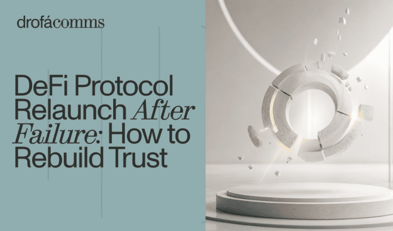 DeFi protocol relaunch after failure, illustrated by a broken circular structure