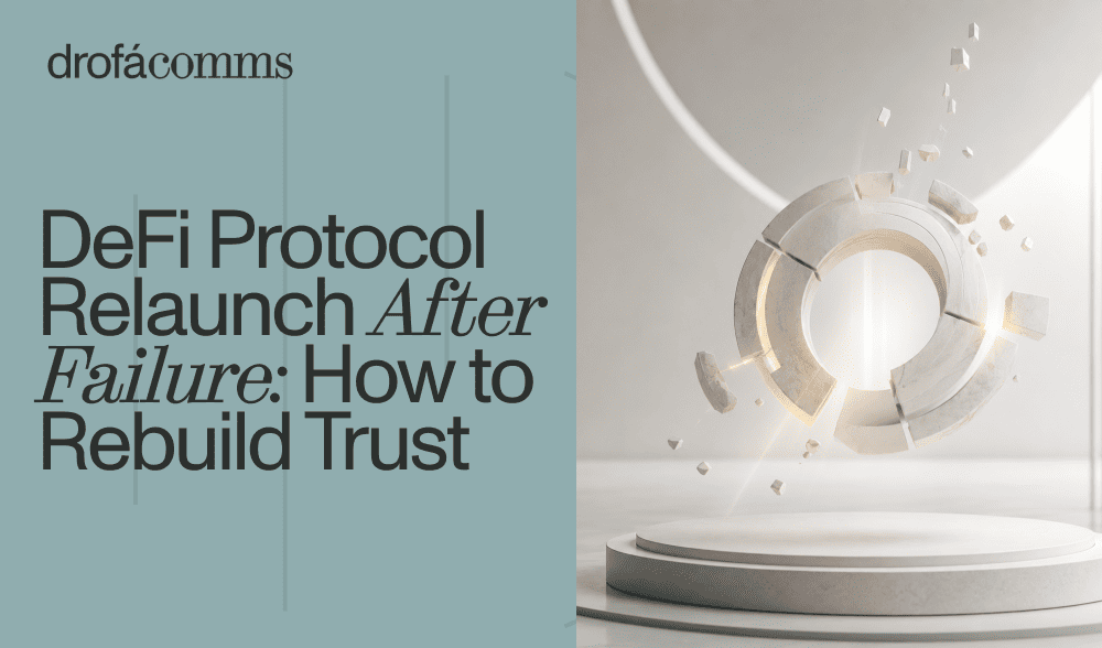 DeFi protocol relaunch after failure, illustrated by a broken circular structure