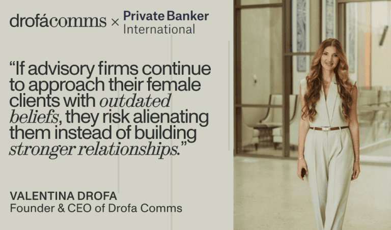 Valentina Drofa quote card warning that outdated beliefs risk alienating female wealth holders as clients