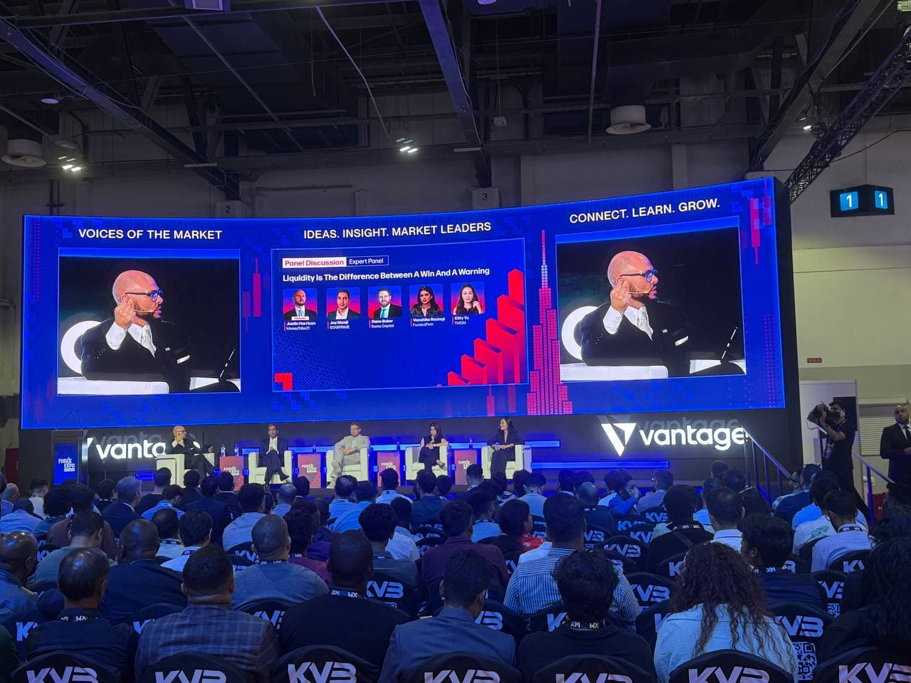 Liquidity panel at Forex Expo Dubai 2026 with market leaders speaking to the audience